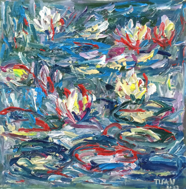 Painting titled "water lily pond 6" by Anh  Tuan Le, Original Artwork, Acrylic