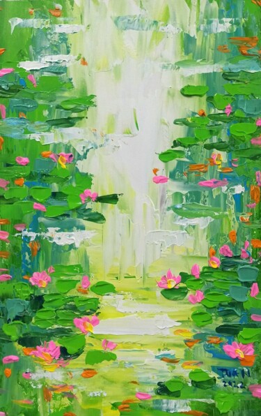 Painting titled "Morning ( Water lil…" by Anh  Tuan Le, Original Artwork, Acrylic