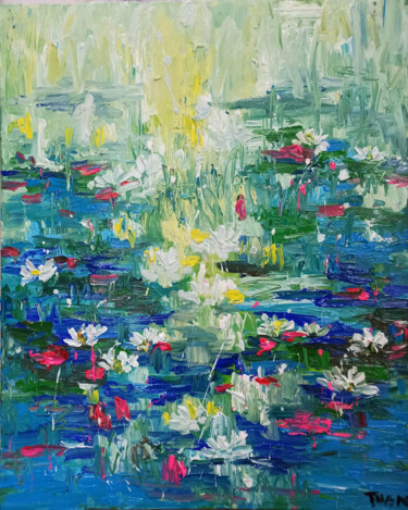 Painting titled "Water lily Flower o…" by Anh  Tuan Le, Original Artwork, Acrylic