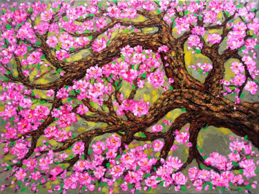 Painting titled "Peach blossom in Sp…" by Anh  Tuan Le, Original Artwork, Acrylic