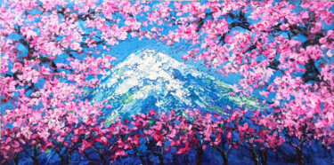 Peinture intitulée "Mount Fuji in sprin…" par Anh  Tuan Le, Œuvre d'art originale, Acrylique