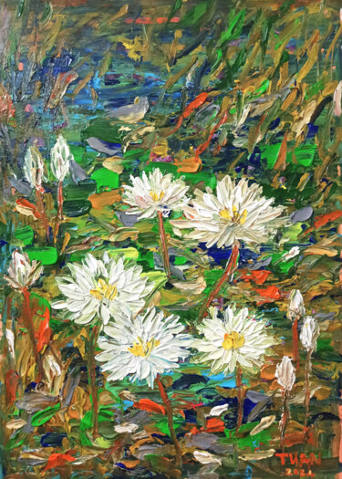 Painting titled "Water lilies shine…" by Anh  Tuan Le, Original Artwork, Acrylic