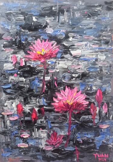 Painting titled "Water lilies shine…" by Anh  Tuan Le, Original Artwork, Acrylic Mounted on Wood Stretcher frame