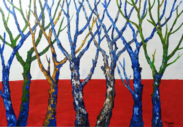 Painting titled "trees landscape" by Anh  Tuan Le, Original Artwork, Acrylic