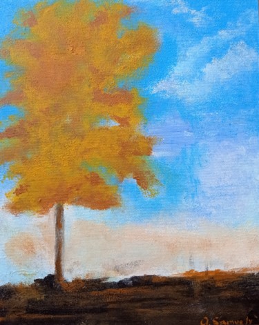Painting titled ""Peaceful autumn"" by Ani Samveli, Original Artwork, Acrylic Mounted on Cardboard