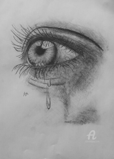 Drawing titled "Weinendes Auge" by Ani Zaljan, Original Artwork, Pencil