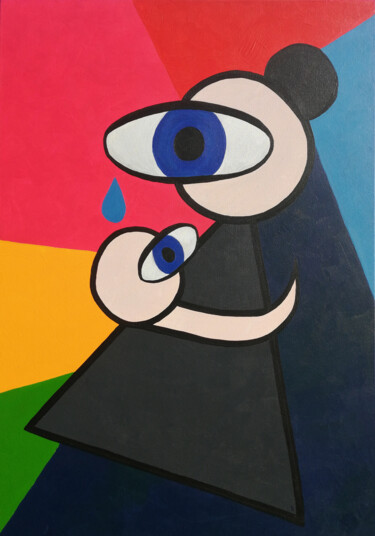 Painting titled "Mother Cry" by Ania Cho, Original Artwork, Acrylic Mounted on Wood Stretcher frame