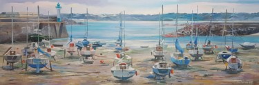 Painting titled "Port d'échouage de…" by Anna Kropiowska, Original Artwork, Acrylic