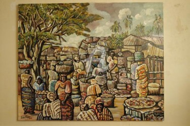 Peinture intitulée "Fête au village" par Armand Pascal Aniambossou, Œuvre d'art originale