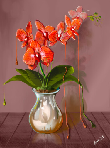 Digital Arts titled "Flowers crying" by Aníbal Coelho, Original Artwork, Digital Painting
