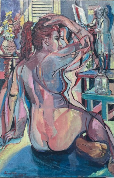 Malerei mit dem Titel "“El pintor y la mod…" von Aníbal Riverol, Original-Kunstwerk, Acryl