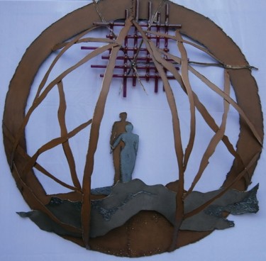 Sculpture intitulée "L’horloge de l’Amour" par Aniko, Œuvre d'art originale, Métaux