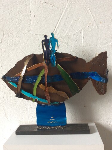 Skulptur mit dem Titel "En voyage" von Aniko, Original-Kunstwerk, Metalle