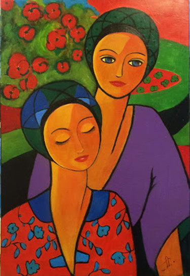 Peinture intitulée "Les deux soeurs" par Anicpeintrecoloriste, Œuvre d'art originale, Acrylique