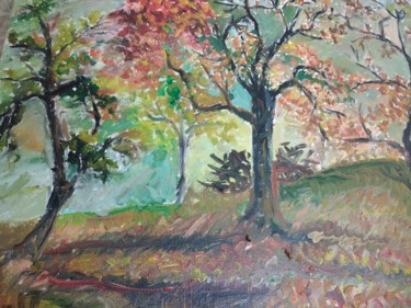 Painting titled "Trees in autumn" by Simionescu Elena, Original Artwork, Oil