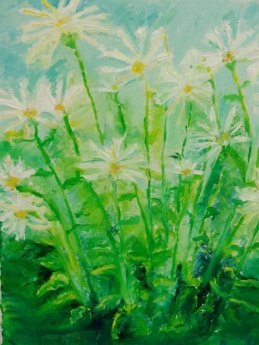 Painting titled "Oxeye daisies" by Simionescu Elena, Original Artwork, Oil