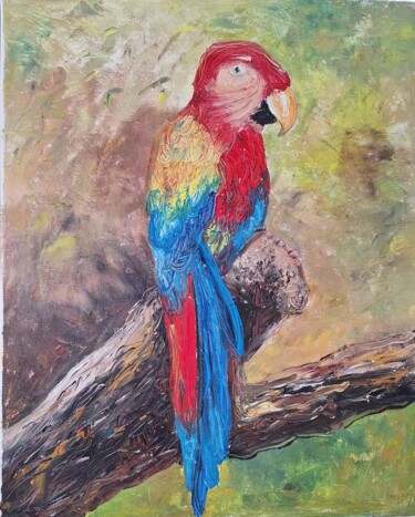 Painting titled "The parrot" by Simionescu Elena, Original Artwork, Oil