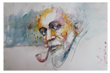 Painting titled "RETRATO 1" by Agnes Druenne, Original Artwork, Watercolor Mounted on Wood Panel