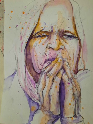 Painting titled "RETRATO 201" by Agnes Druenne, Original Artwork, Watercolor