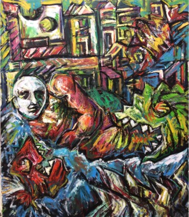 Painting titled "Προφήτης Ιωνάς" by Anikitos Giannoudes, Original Artwork, Oil