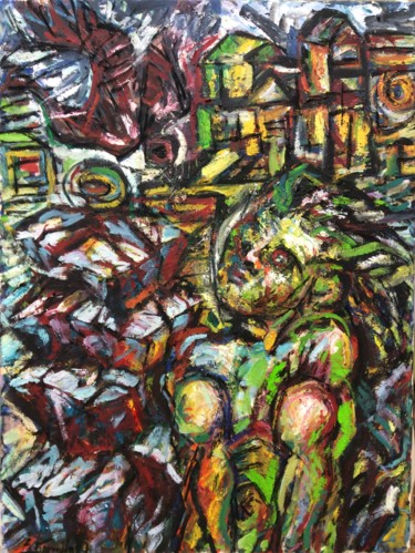 Painting titled "Προφήτης Ηλίας" by Anikitos Giannoudes, Original Artwork, Oil