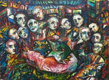 Painting titled "Ο Μυστικός Δείπνος" by Anikitos Giannoudes, Original Artwork, Oil