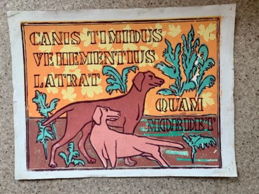 Gravures & estampes intitulée "The Vegetarian dog.…" par Bert Kooij, Œuvre d'art originale, Linogravures