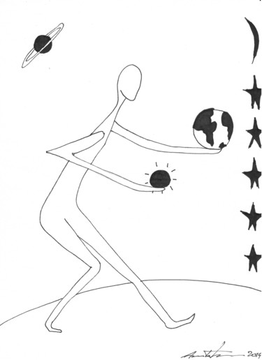 Dessin intitulée "L'acrobatie" par Anik Fortin, Œuvre d'art originale, Marqueur