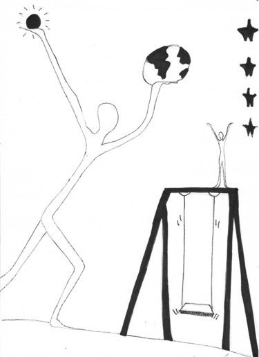 Drawing titled "Balançoire du temps…" by Anik Fortin, Original Artwork, Pencil
