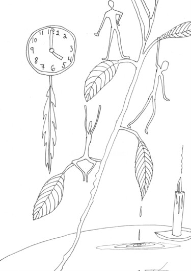 Σχέδιο με τίτλο "Esquiver le temps q…" από Anik Fortin, Αυθεντικά έργα τέχνης, Μαρκαδόρος