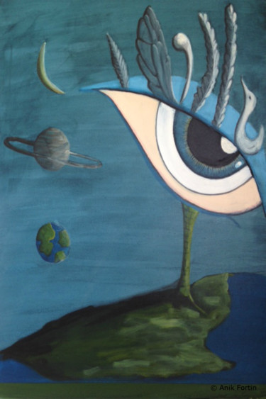 Malerei mit dem Titel "Terre sous surveill…" von Anik Fortin, Original-Kunstwerk, Acryl