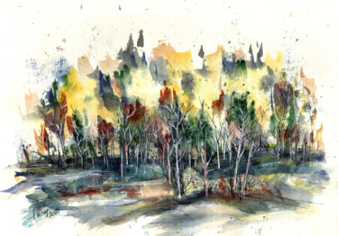 Pintura intitulada "The dense forest" por Aniko Hencz, Obras de arte originais, Aquarela