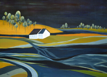 Painting titled "Where the Rivers Me…" by Aniko Hencz, Original Artwork, Oil Mounted on Wood Stretcher frame