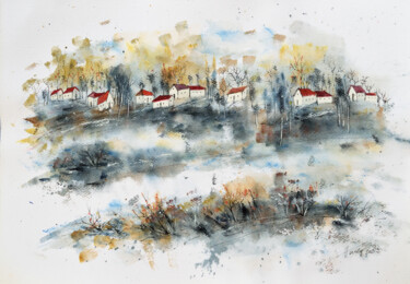 Painting titled "Rainstorm in the Vi…" by Aniko Hencz, Original Artwork, Watercolor