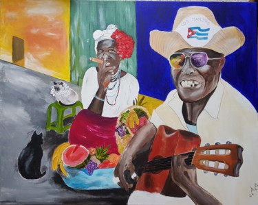 Painting titled "Caribee guitar play…" by Aniko Murok, Original Artwork, Acrylic