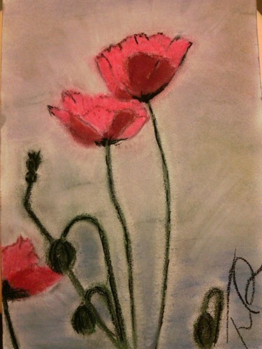 Painting titled "Poppy" by Aniko Trombitasne Varju, Original Artwork, Pastel
