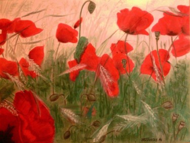 Painting titled "Poppy / Mohnblume" by Aniko Trombitasne Varju, Original Artwork, Pastel