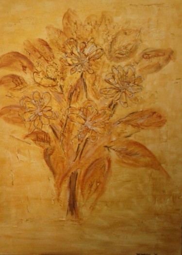 Painting titled "Gold - Bronze Blumen" by Aniko Trombitasne Varju, Original Artwork, Acrylic