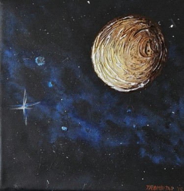 Painting titled "Carme Moon / Jupiter" by Aniko Trombitasne Varju, Original Artwork, Acrylic