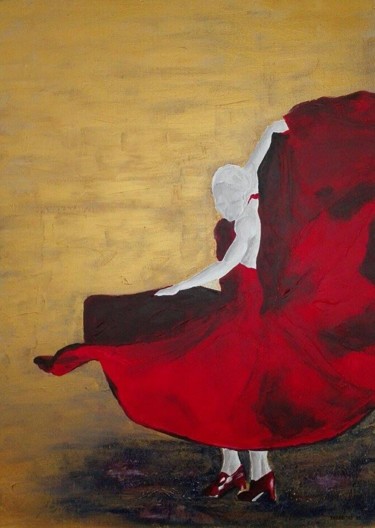 Painting titled "Flamenco-imagination" by Aniko Trombitasne Varju, Original Artwork, Acrylic