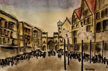 Painting titled "München" by Aniko Trombitasne Varju, Original Artwork, Watercolor