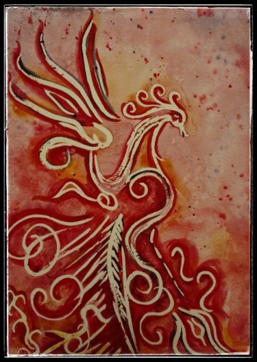 Painting titled "Phoenix" by Aniko Trombitasne Varju, Original Artwork, Watercolor