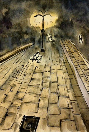 Painting titled "sbahn.jpg" by Aniko Trombitasne Varju, Original Artwork, Watercolor