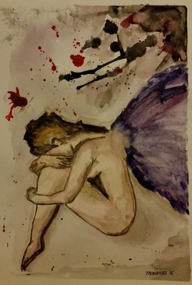 Painting titled "Judgment - Fallen A…" by Aniko Trombitasne Varju, Original Artwork, Watercolor