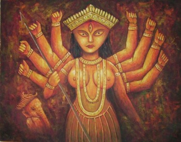 Painting titled "Durga" by Anil Das, Original Artwork