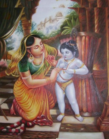 Painting titled "Krishna with mother" by Anil Das, Original Artwork