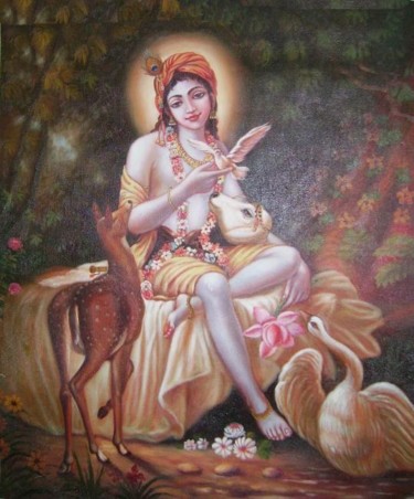 Painting titled "Krishna Playing flu…" by Anil Das, Original Artwork