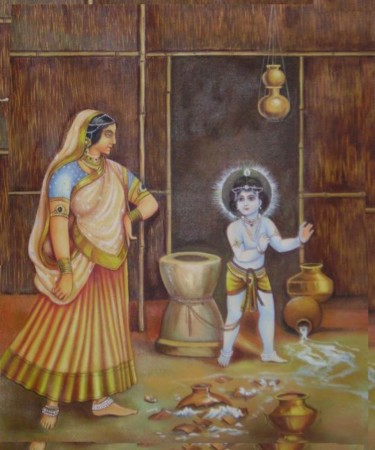 Painting titled "Krishna making mess" by Anil Das, Original Artwork