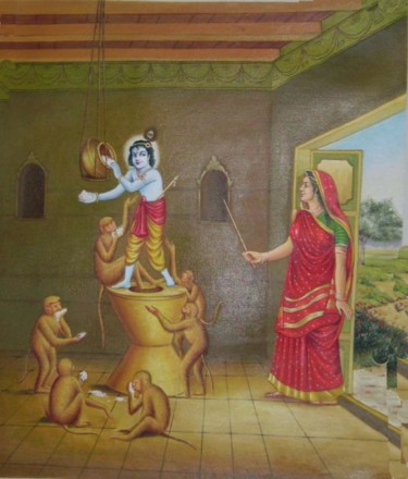Painting titled "Naughty Krishna" by Anil Das, Original Artwork