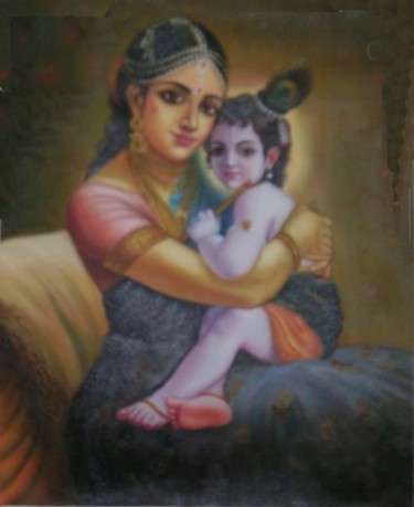 Painting titled "Krishna in mother's…" by Anil Das, Original Artwork
